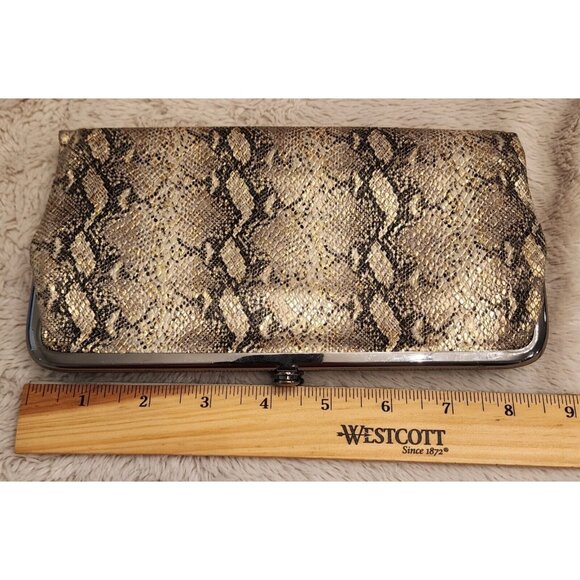 Hobo Lauren Clutch Wallet Snakeskin Print 8.5" x 5" Gold/Black Silver Hardware - Picture 8 of 9
